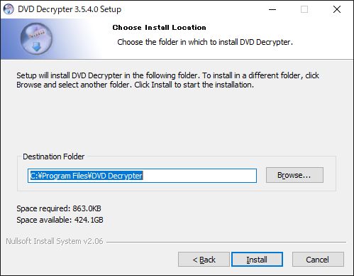 DVD Decrypter windows10インストールフォルダ選択